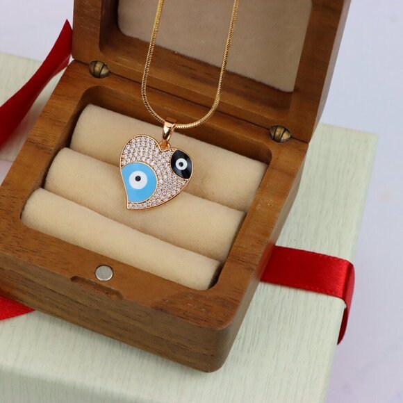 "Heart Evil Eye Rose Gold Pendant with Crystal Pave Design, XPPT1411 - Picture 10 of 13